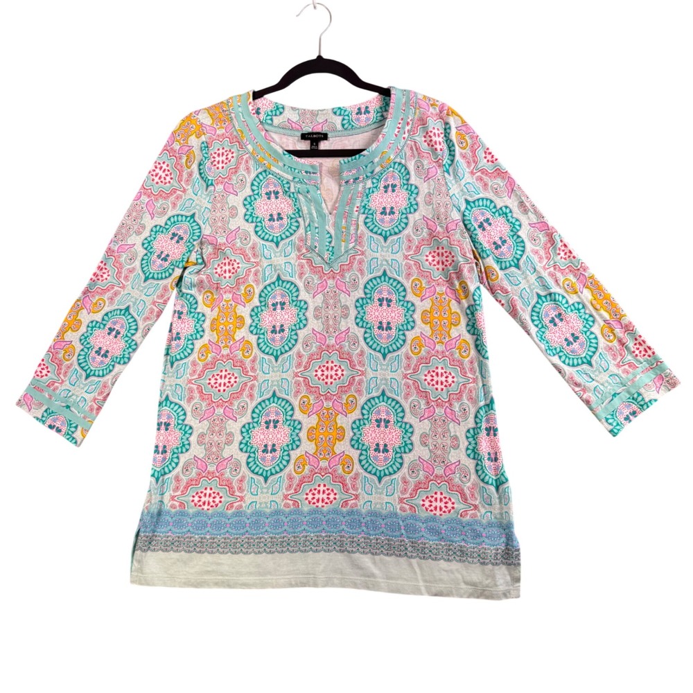 Talbots Pima Cotton Paisley Tunic S Resort Coastal Preppy Cottagecore Feminine